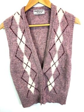 Parkhurst Dusty Mauve Argyle Button-Front 100% wool Sweater Vest fits size M